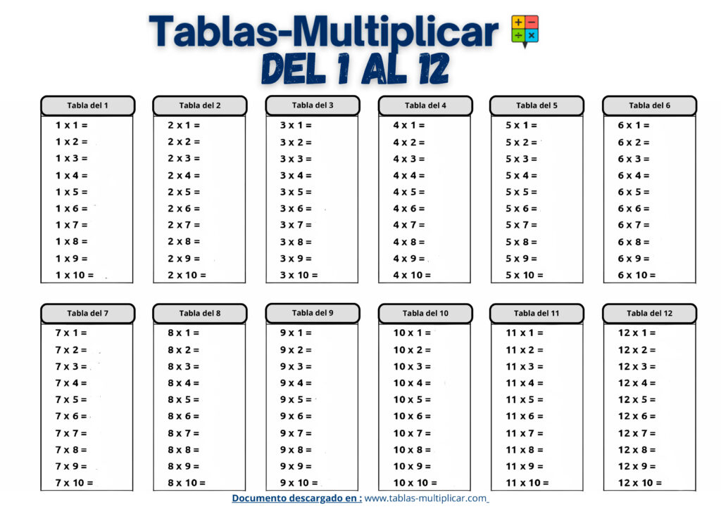 Tablas de Multiplicación para rellenar